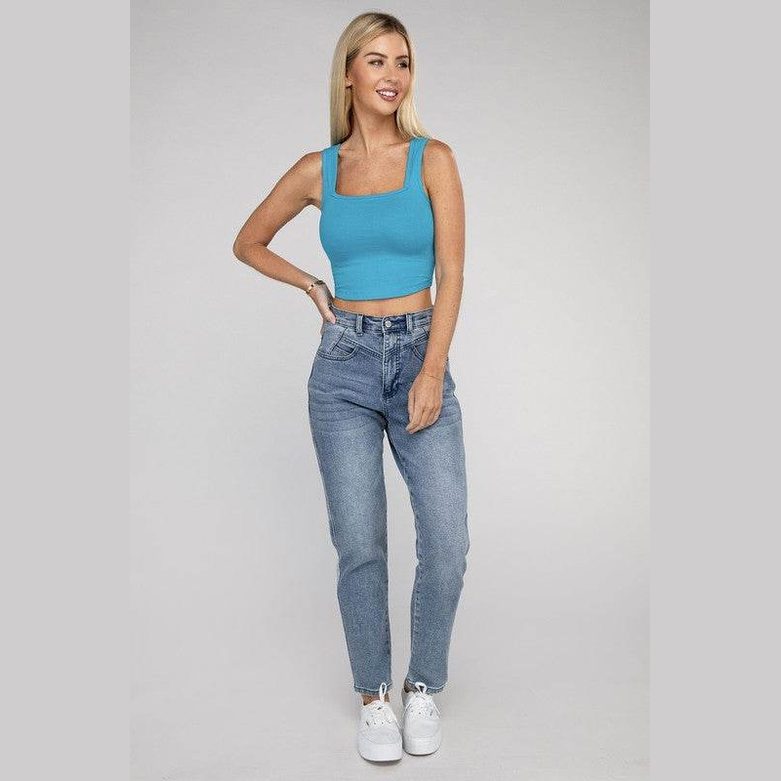 Cotton Square Neck Cropped Cami Top - VacationGrabs