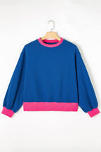 Blue Colorblock Bubble Sleeve Sweatshirt - VacationGrabs