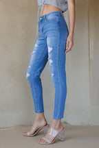 High Rise Destructed Skinny Jeans