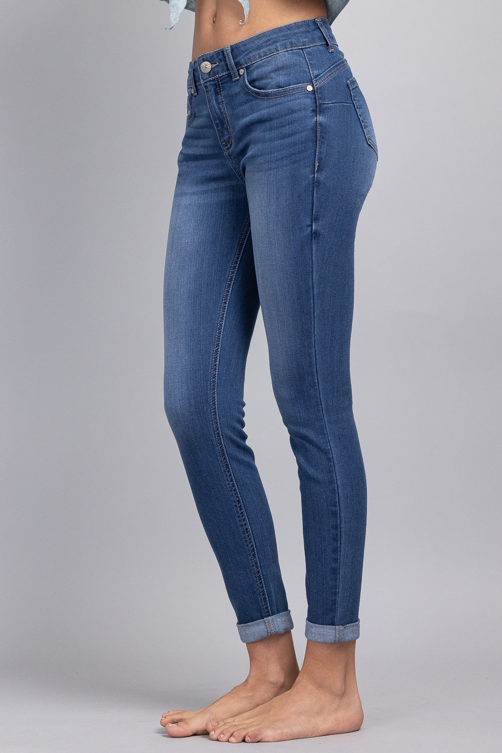 Mid Rise Push Up Ankle Skinny Jeans