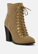 Goose-Feather Antique High Heeled Ankle Boot
