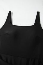 Solid Wrap Tie Waist Square Neck Swim Dress