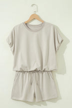 Solid Puff Sleeve Top & Drawstring Shorts Set