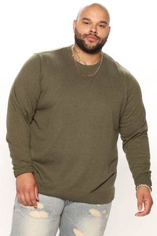 Mens Olive Green Crewneck Sweater - VacationGrabs