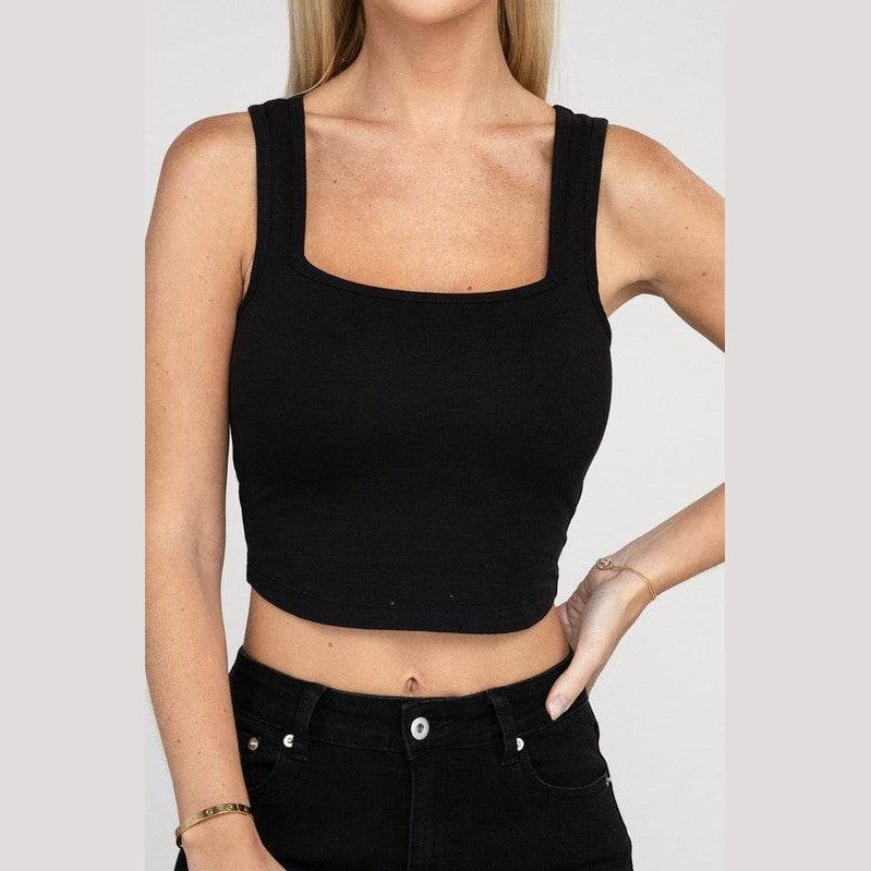 Cotton Square Neck Cropped Cami Top - VacationGrabs
