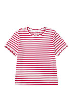 Stripe Scallop Trim Round Neck T-Shirt