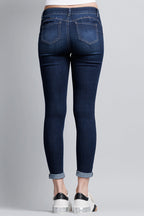 Mid Rise Push Up Roll Cuffed Ankle Skinny Jeans
