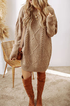 Women's DressesParchment Cable Knit Drop Shoulder Loose Fit Sweater Dress - VacationGrabs