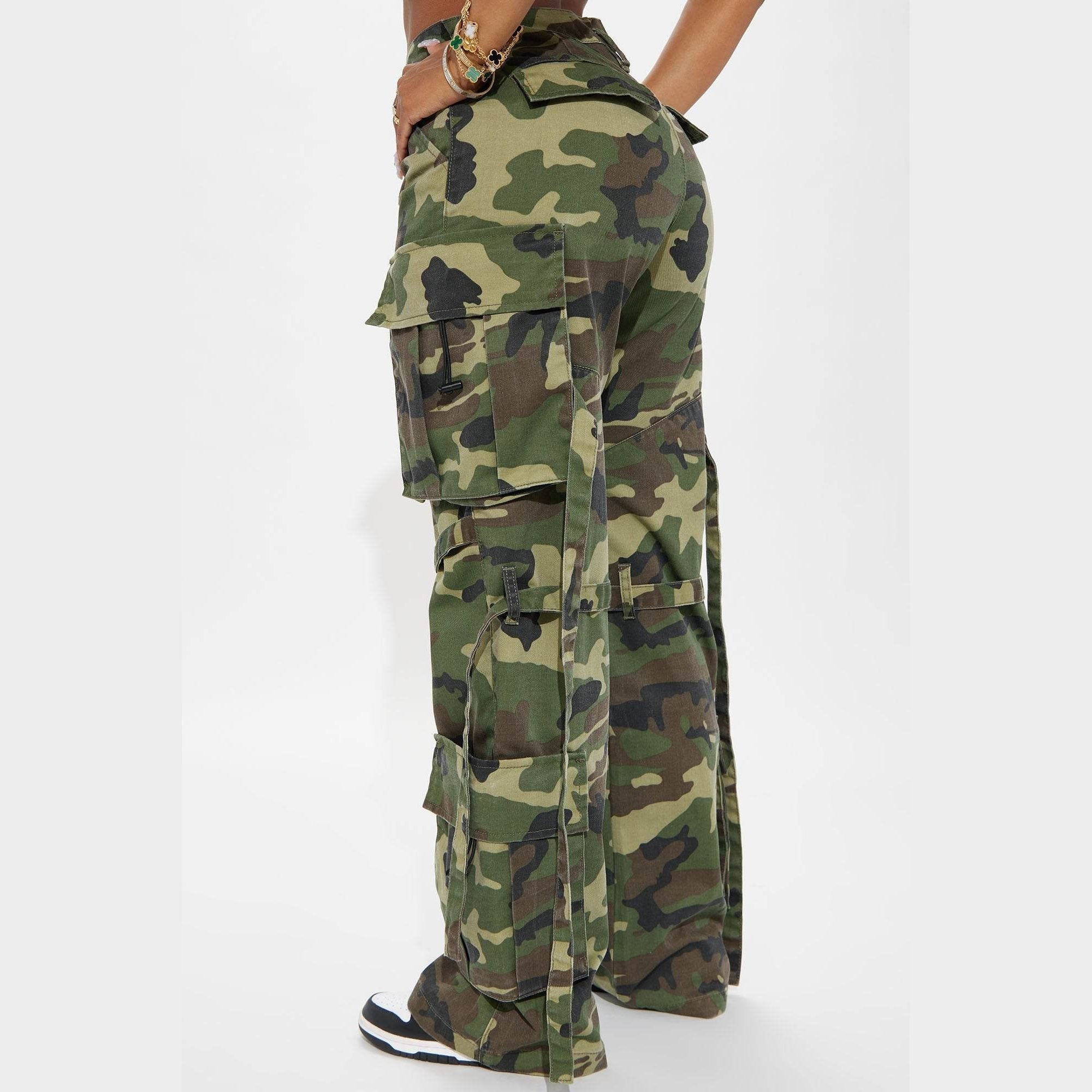 Womens Camo Cargo Pants - Olive/Combo - VacationGrabs