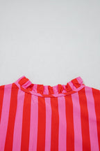 Stripe Half-Button Puff Sleeve Mini Dress