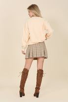 Women's SkirtsBeige Check Plaid Pleated Mini Skirt - VacationGrabs