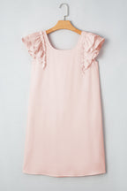 Textured Flutter Sleeve Square Neck Bow Back Dress