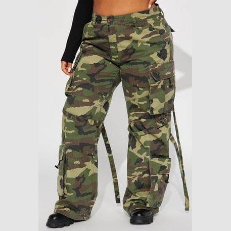 Womens Camo Cargo Pants - Olive/Combo - VacationGrabs