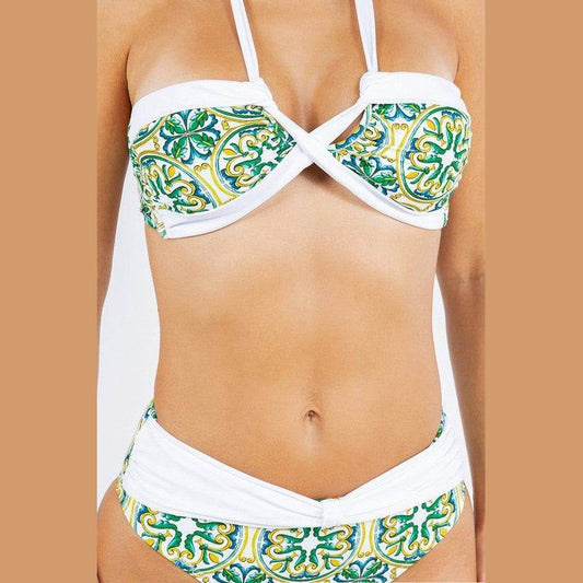 Two Piece Floral Prints Criss Cross Halter Bikini - VacationGrabs