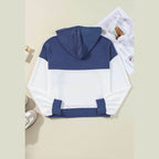 White Corded Colorblock Patch Pocket Drawstring Hooded Top - VacationGrabs