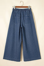 Polka Dot Button Up Pleated Wide Leg Jeans