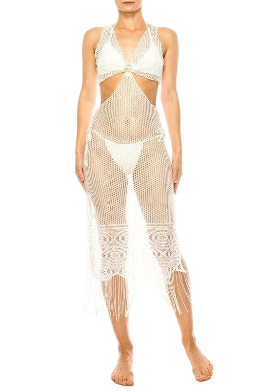 Swimwear - Relaxing Crochet With Tinsel Bottom Mid Cutout - VacationGrabs
