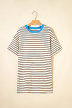 Stripe Cuffed Short Sleeve Mini T-Shirt Dress