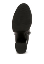 Sole view of chunky heel ankle boots for women by Rag Company with durable rubber traction