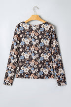 Leopard & Floral Square Neck Long Sleeve T-Shirt