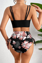 Tropical Colorblock Ribbed High Waist Bikini Swimsuit