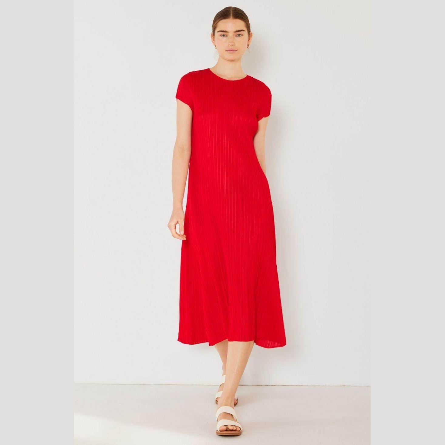 Pleated Cap Sleeve A-Line Dress - VacationGrabs
