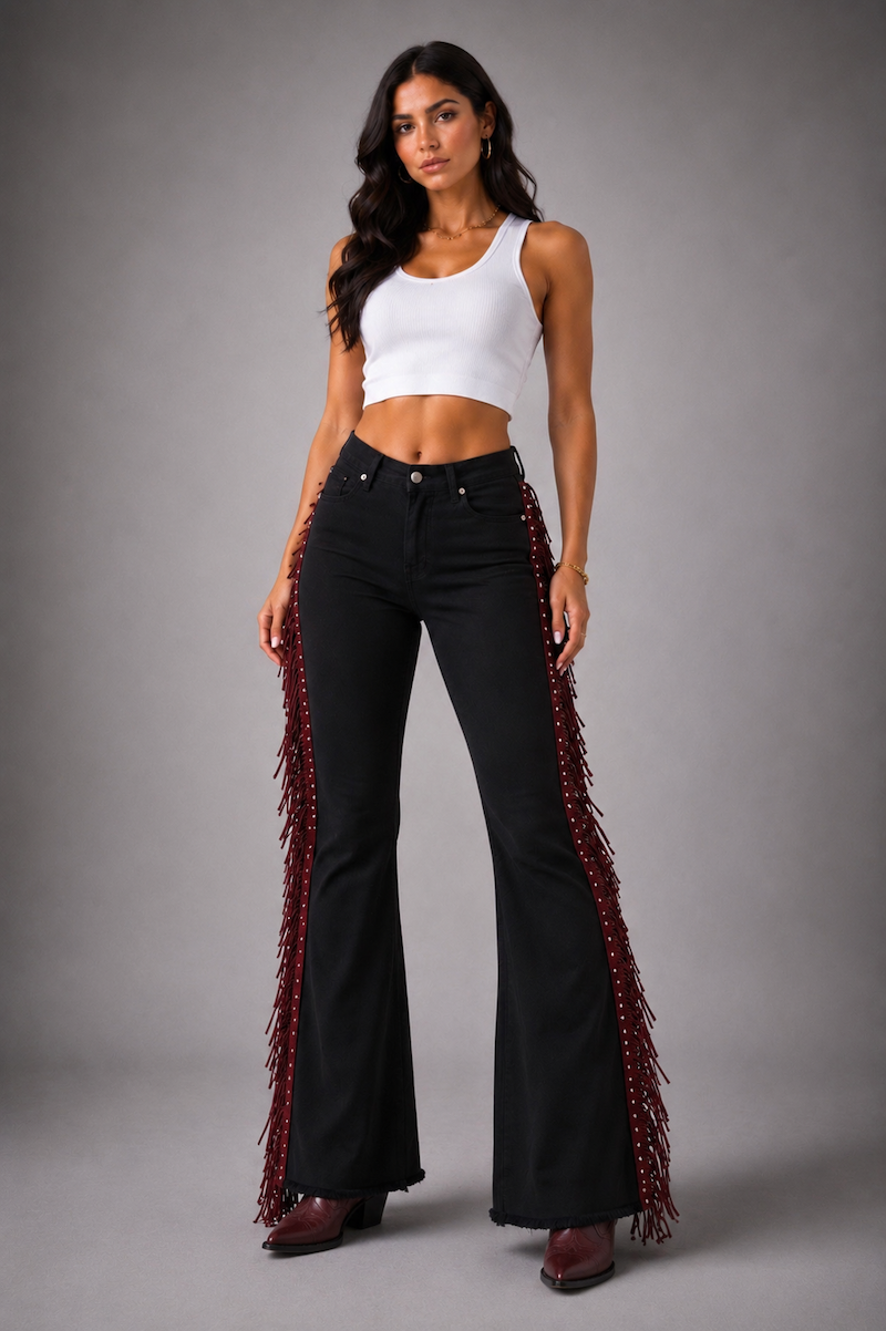 Texas Sun Bell Bottom Jean Black/Burgundy