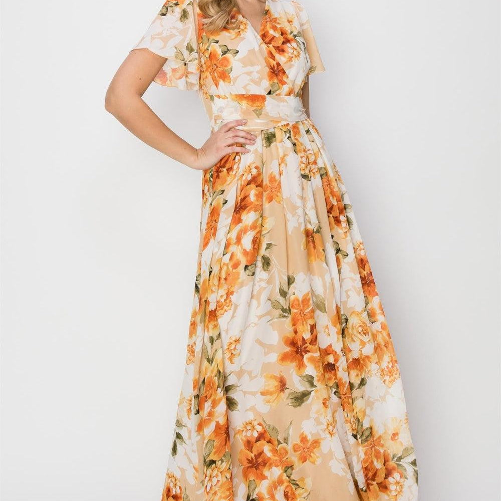 Women's Dresses HYFVE Floral Tie Back Short Sleeve Slit Maxi Dress