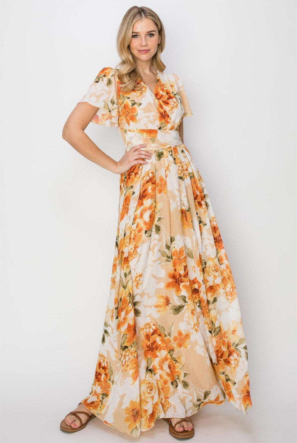 Women's Dresses HYFVE Floral Tie Back Short Sleeve Slit Maxi Dress