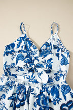 Floral Twisted Bust Spaghetti Strap Backless Maxi Dress