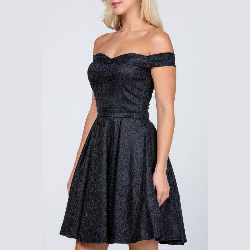 Off The Shoulder Skater Dress Jaquard - VacationGrabs