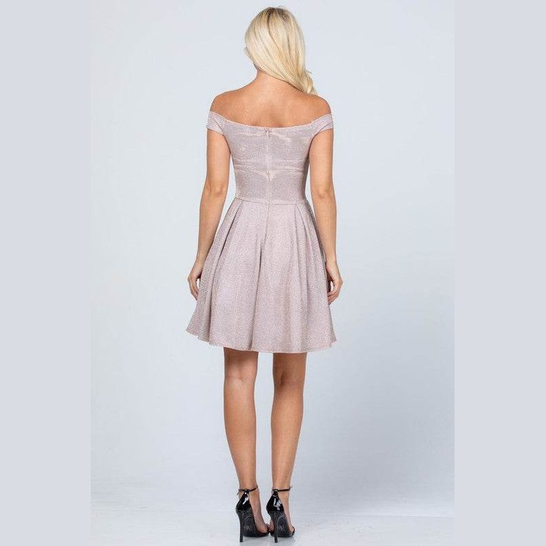 Off The Shoulder Skater Dress Jaquard - VacationGrabs