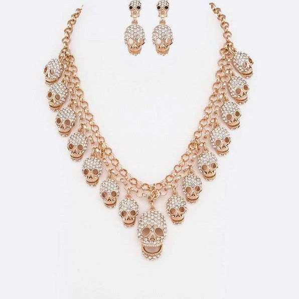 Crystal Skull Charms Statement Necklace Set - VacationGrabs