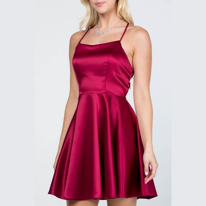 Satin Crisscross Back Cocktail Party Dress - VacationGrabs