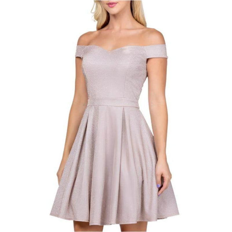 Off The Shoulder Skater Dress Jaquard - VacationGrabs