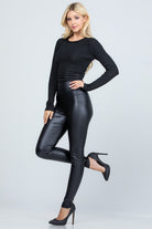 Women's Pants - LeggingsHigh waist PU leather leggings - VacationGrabs