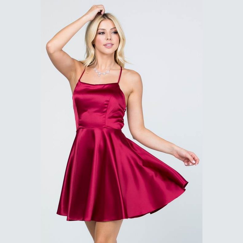 Satin Crisscross Back Cocktail Party Dress - VacationGrabs
