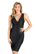 Center Front Knot Tricot Bodycon Dress - VacationGrabs