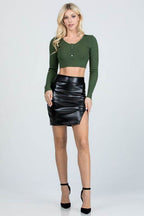 Open side slit PU leather mini skirt - VacationGrabs