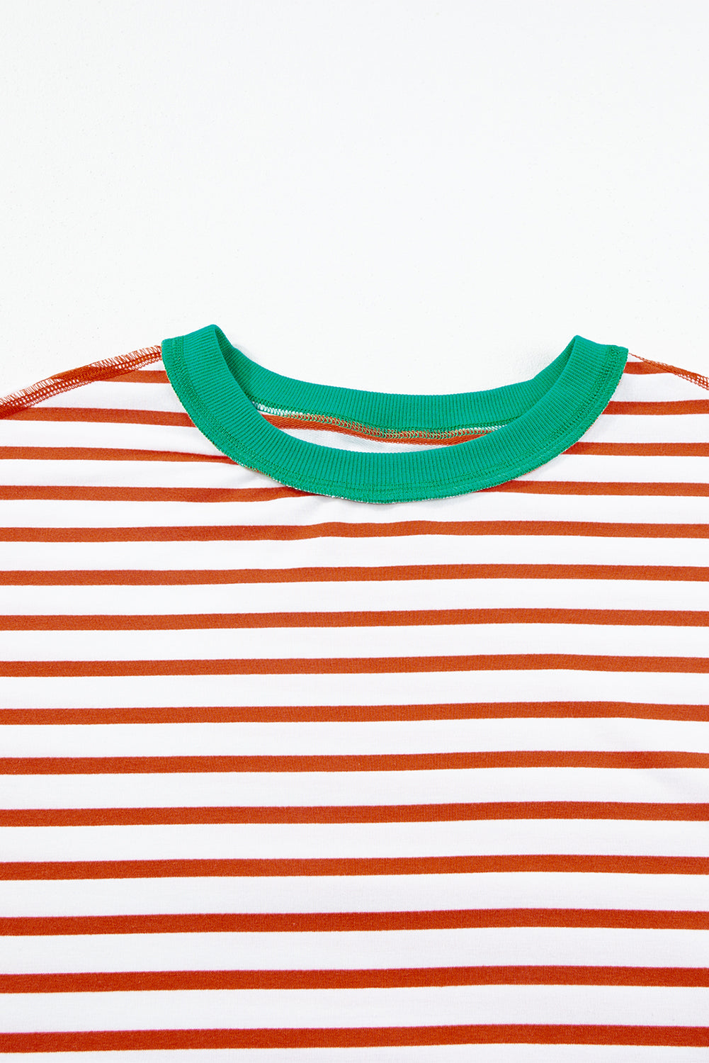 Women's Shirts - T-ShirtsOrange Stripe Oversized Contrast Trim Exposed Seam High Low - VacationGrabs