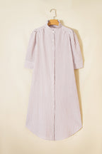 Stripe Frilled Collar 3/4 Sleeve Maxi Dress