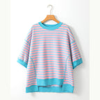 Pink Stripe Oversized Contrast Trim Exposed Seam High Low T