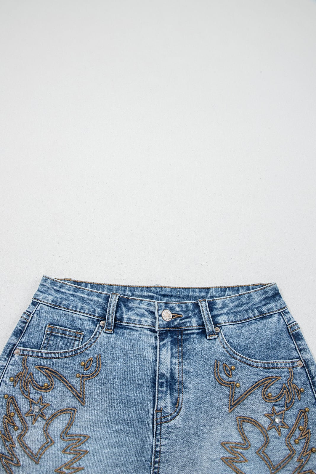 Western Embroidered Studded Denim Shorts