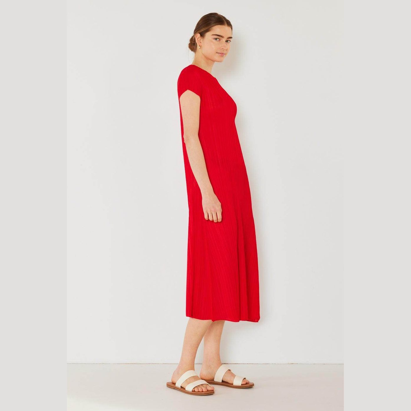 Pleated Cap Sleeve A-Line Dress - VacationGrabs