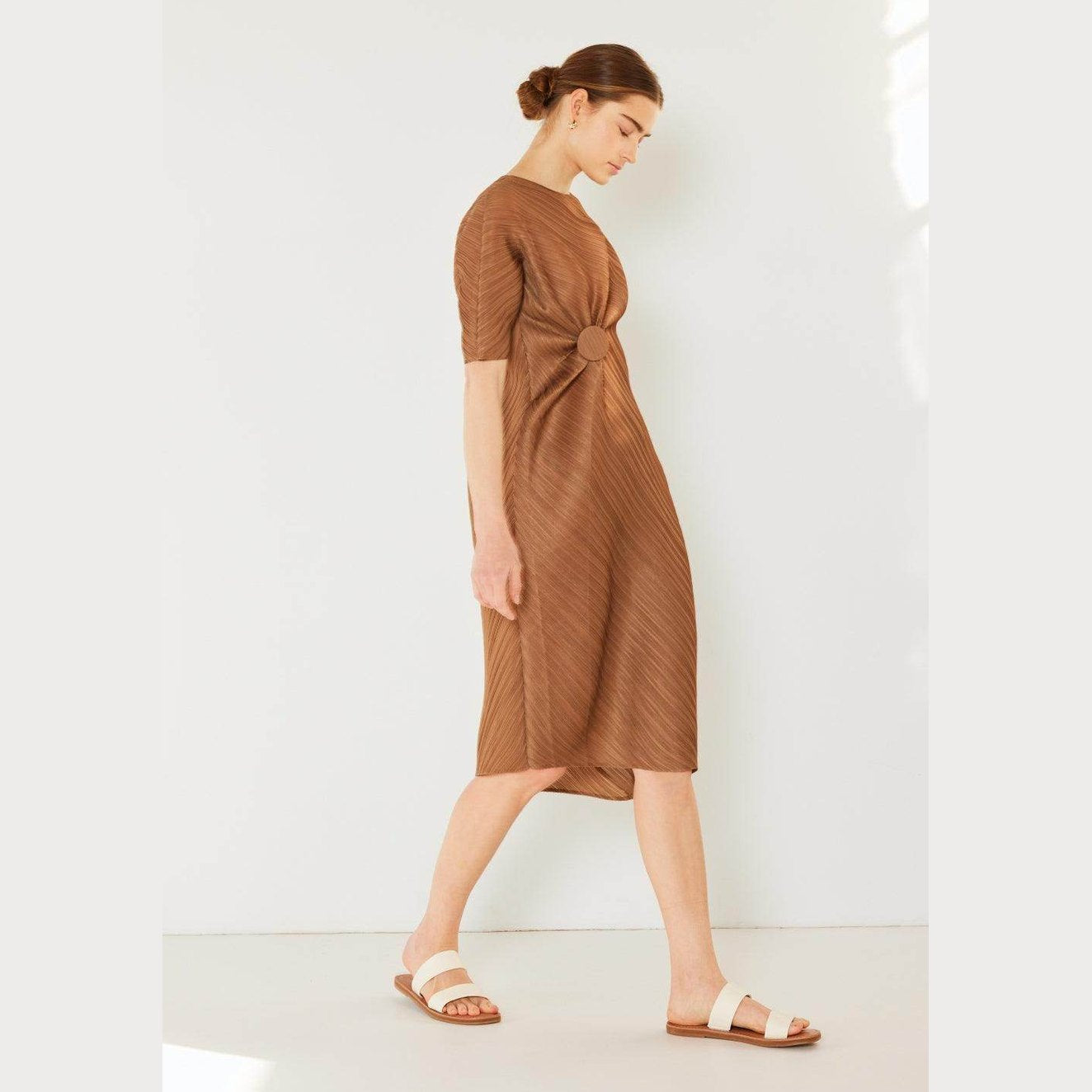 Pleated Dolman Sleeve Dress - VacationGrabs