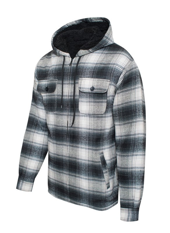 Men's JacketsMen's Flannel Sherpa Lined Jacket with Hood - VacationGrabs