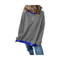 Black Stripe Oversized Contrast Trim Pullover Sweatshirt - VacationGrabs