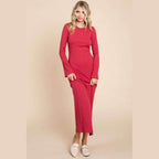 Culture Code Full Size Round Neck Bodycon Bell Maxi Dress - VacationGrabs