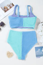 Colorblock Corded Top & High Waist Bikini Set