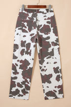 Western Cow Spot Cargo Pocket Straight Leg Jeans